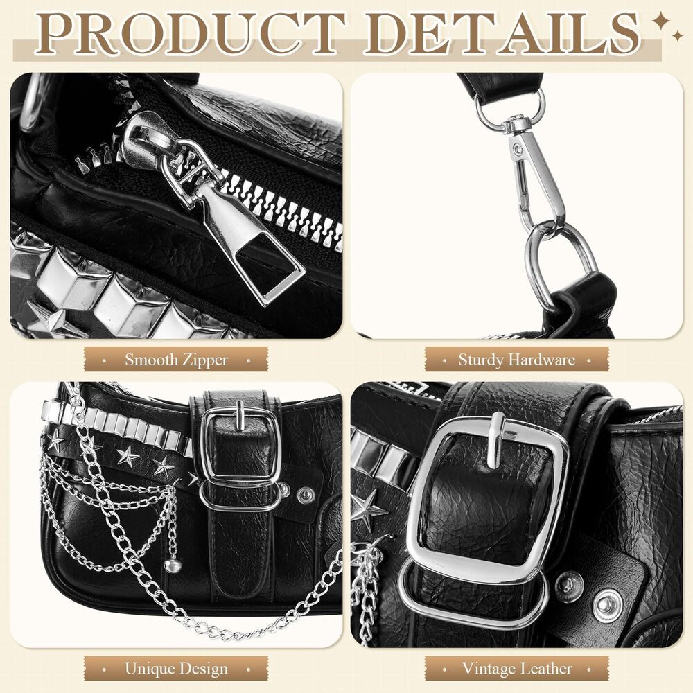 3203 Y2k Purse Cute Vintage Emo Shoulder Bag With Goth Chains Buckle Punk View 5